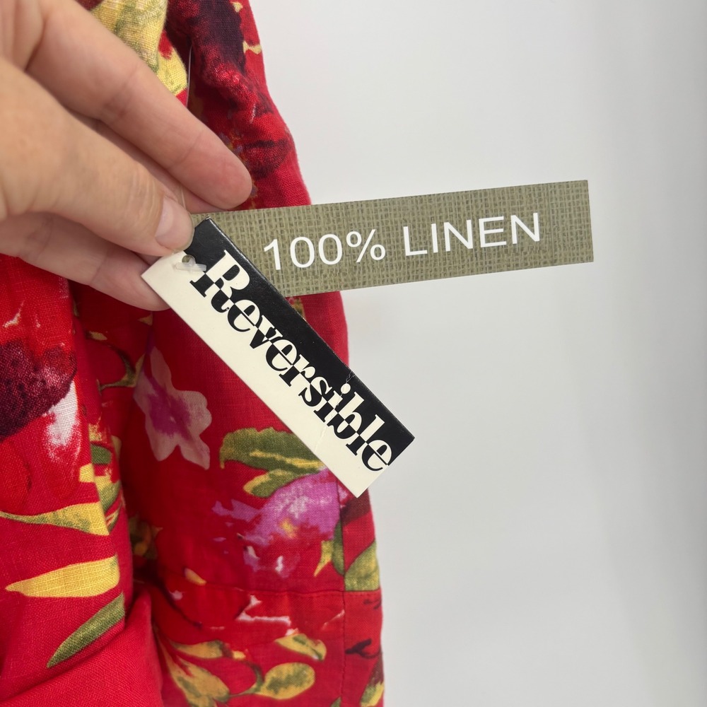 NWT Peck & Peck Reversible 100% Linen Jacket Red Floral Tropical Size L Boxy - Picture 9 of 11